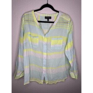 Lane Bryant Shirt Womens 18/20 Pastel Stripe V Neck Long Sleeve Button Plus